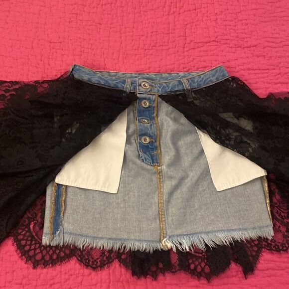 NWT Unravel Project Black Lace overall Denim Skirt, size 25 - Picture 6 of 9